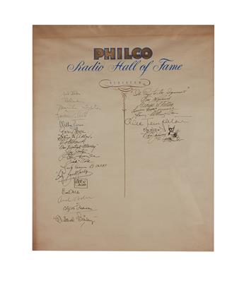(ENTERTAINERS.) Over 200 signatures written on 5 large sheets with gilt calligraphic headings,
